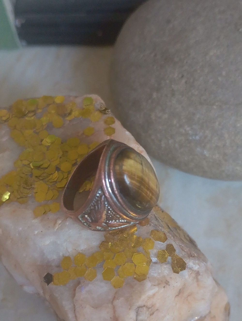 Tiger Eye Statement Ring in Brown and Gold